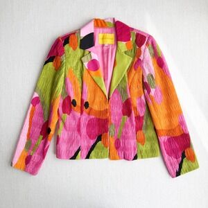 Flores & Flores pink green orange maximalist silk jacket size M